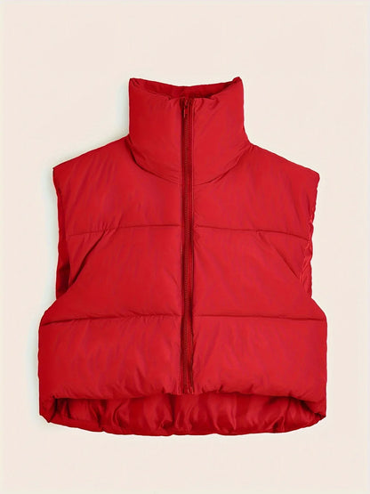 Women'S Sleeveless Vest - Vibrant Pink Slim-Fit Alternative Coat with Drawstring Hood, Zipper Front & Pockets for Fall/Winter Casual Wear, Casual Winter Wear | High Neckline Vest | Zippered Jacket