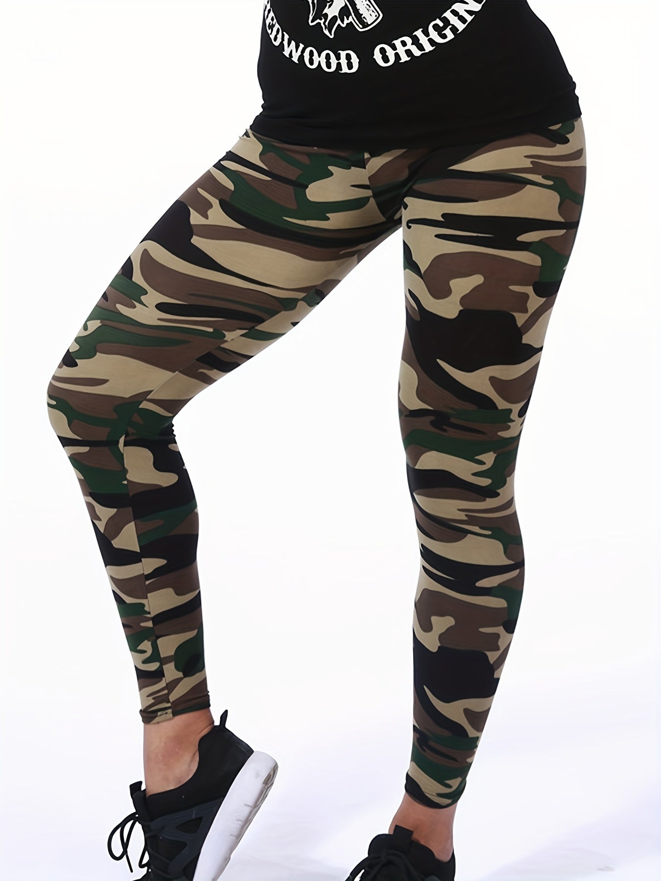 Camouflage Gray-Green Women's Casual Leggings, Cropped Length