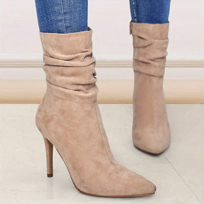 Women's Long Leg Knee High Boots for Autumn and Winter 2025, New Style for Women with Pointed Toes, Fine Heels, and Wrinkled Middle Heels, Women Shoes