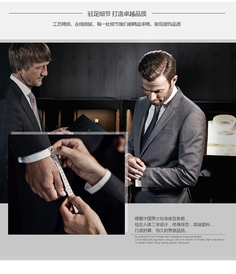 British Striped Men's Suit Slim Fit Business Gentleman Gray Business Suit for Banquet Light Business Style