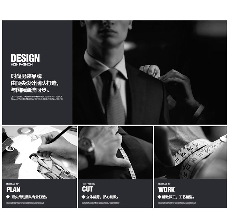 British Striped Men's Suit Slim Fit Business Gentleman Gray Business Suit for Banquet Light Business Style