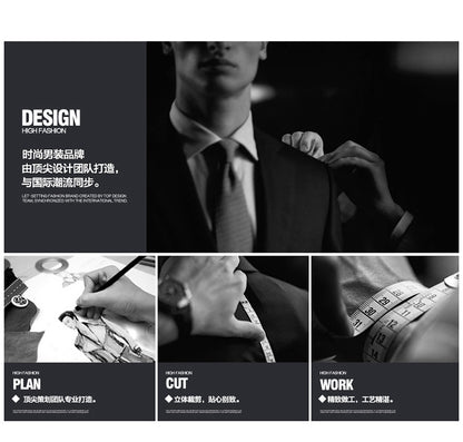 British Striped Men's Suit Slim Fit Business Gentleman Gray Business Suit for Banquet Light Business Style