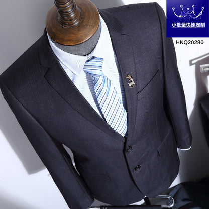 British Striped Men's Suit Slim Fit Business Gentleman Gray Business Suit for Banquet Light Business Style