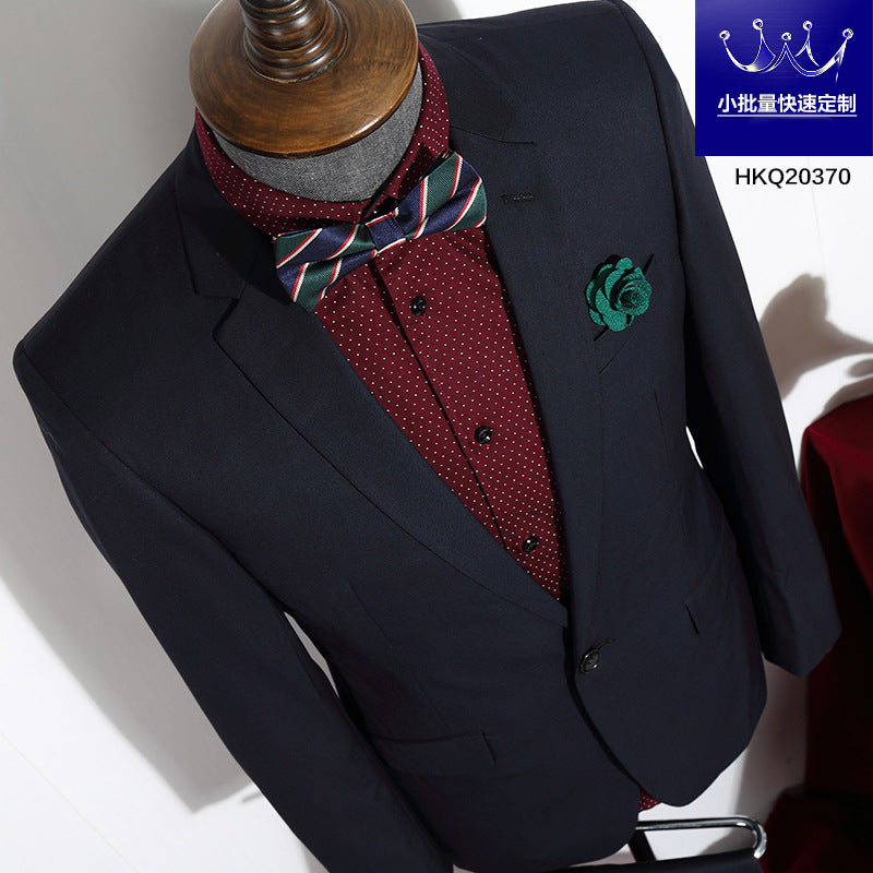 British Striped Men's Suit Slim Fit Business Gentleman Gray Business Suit for Banquet Light Business Style