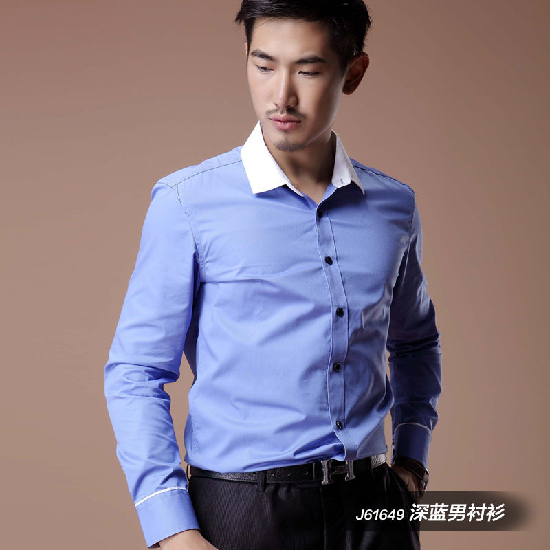 2021 Korean Style Heterochromatic Color Matching Contrasting Collar Long-Sleeved Men's Shirt Slim Fit No-Iron Twill Men's Shirt Personalized Fashion