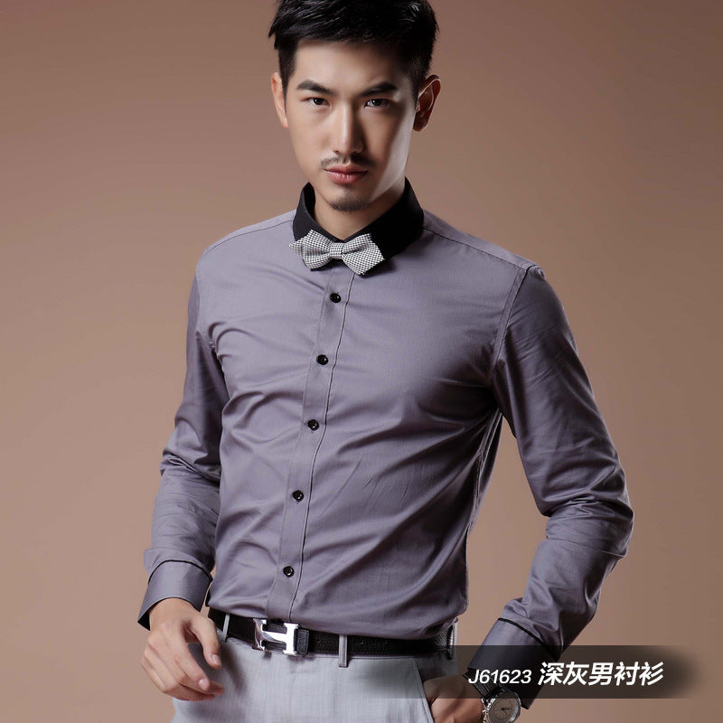 2021 Korean Style Heterochromatic Color Matching Contrasting Collar Long-Sleeved Men's Shirt Slim Fit No-Iron Twill Men's Shirt Personalized Fashion