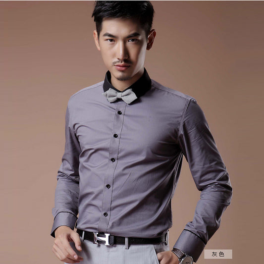 2021 Korean Style Heterochromatic Color Matching Contrasting Collar Long-Sleeved Men's Shirt Slim Fit No-Iron Twill Men's Shirt Personalized Fashion