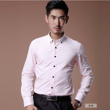 2021 Korean Style Heterochromatic Color Matching Contrasting Collar Long-Sleeved Men's Shirt Slim Fit No-Iron Twill Men's Shirt Personalized Fashion