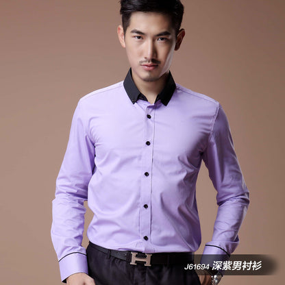 2021 Korean Style Heterochromatic Color Matching Contrasting Collar Long-Sleeved Men's Shirt Slim Fit No-Iron Twill Men's Shirt Personalized Fashion