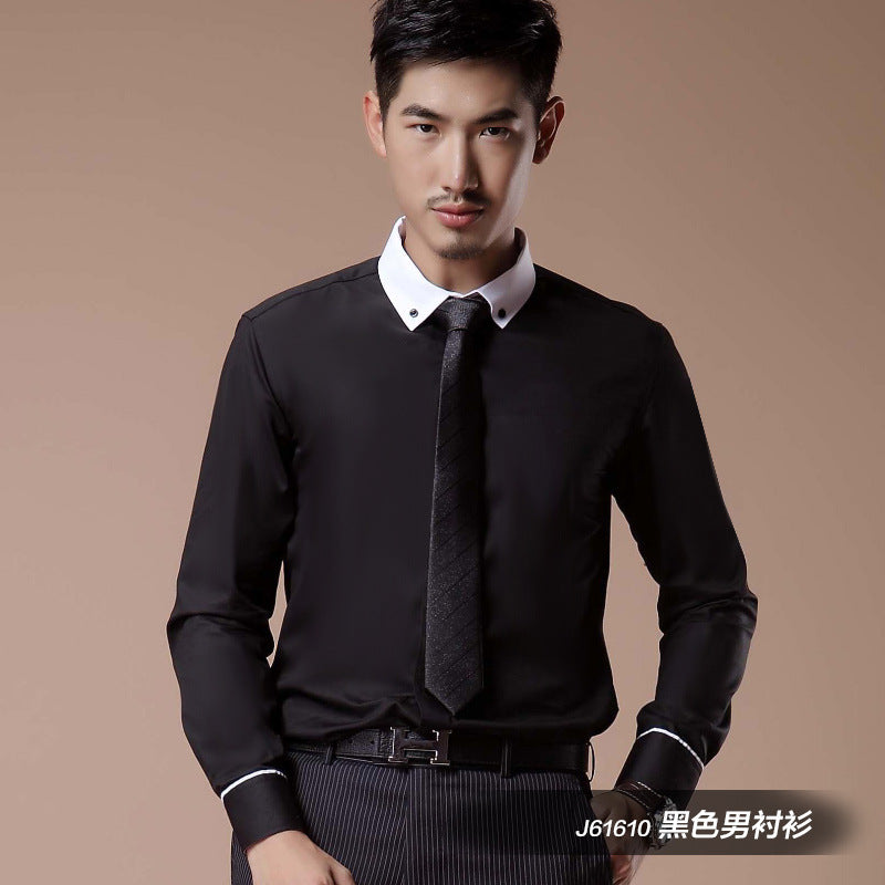 2021 Korean Style Heterochromatic Color Matching Contrasting Collar Long-Sleeved Men's Shirt Slim Fit No-Iron Twill Men's Shirt Personalized Fashion