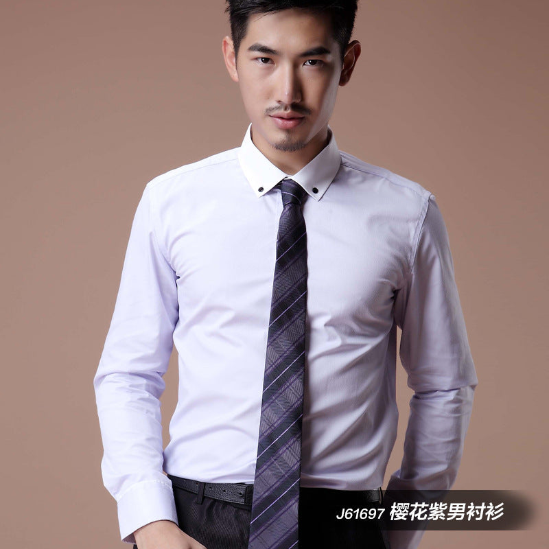 2021 Korean Style Heterochromatic Color Matching Contrasting Collar Long-Sleeved Men's Shirt Slim Fit No-Iron Twill Men's Shirt Personalized Fashion