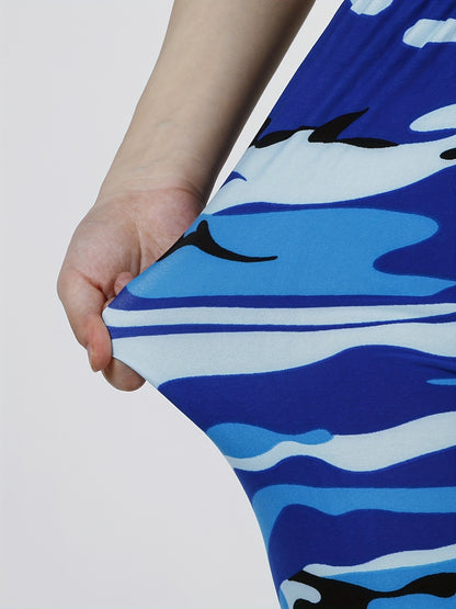 Camouflage Gray-Green Women's Casual Leggings, Cropped Length