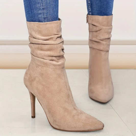 Women's Long Leg Knee High Boots for Autumn and Winter 2025, New Style for Women with Pointed Toes, Fine Heels, and Wrinkled Middle Heels, Women Shoes
