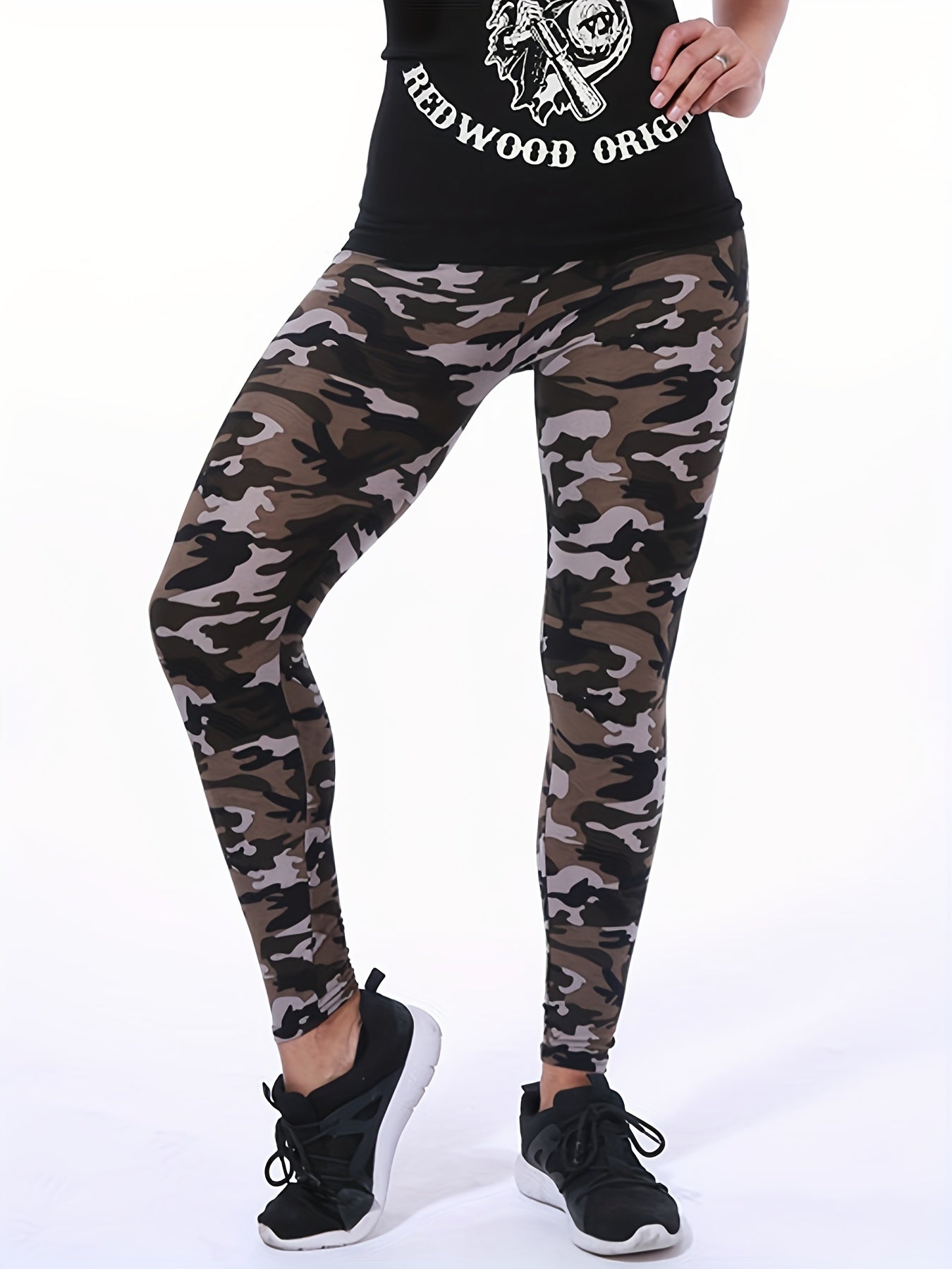 Camouflage Gray-Green Women's Casual Leggings, Cropped Length