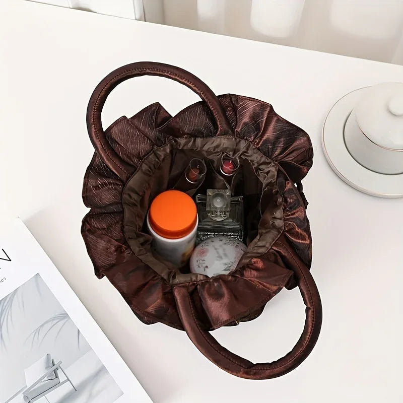 Floral Decor Drawstring Handbag, Trendy Small Evening Bag, Simple Phone Bag, Cute Bucket Bag