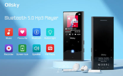 Oilsky 64GB MP3 Player Portable Digital Lossless Music Player with Bluetooth 5.0 FM Radio Built-in Speaker Touch Button Voice