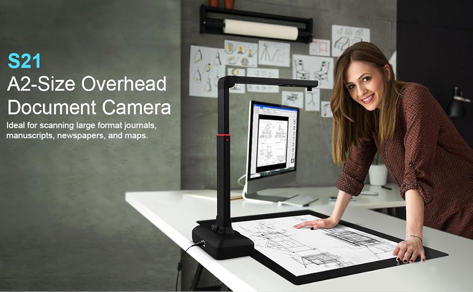 A2/A3 Large Format Overhead Book& Document Scanner 23MP High Resolution Auto- Flatten & Support Multi-Language VIISAN-S21 2025