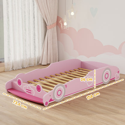 Aiyaplay Children's Bed 70X140 cm with Anti-Fall Barrier and Pink Car-Shaped Headboard Base