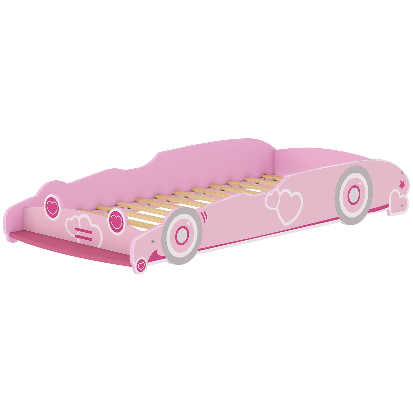 Aiyaplay Children's Bed 70X140 cm with Anti-Fall Barrier and Pink Car-Shaped Headboard Base
