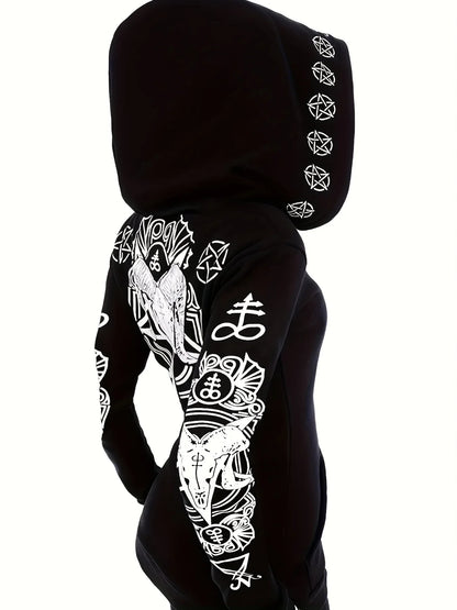 Women's Fashion Punk Style Geometric Print Zipper Sweatshirt
