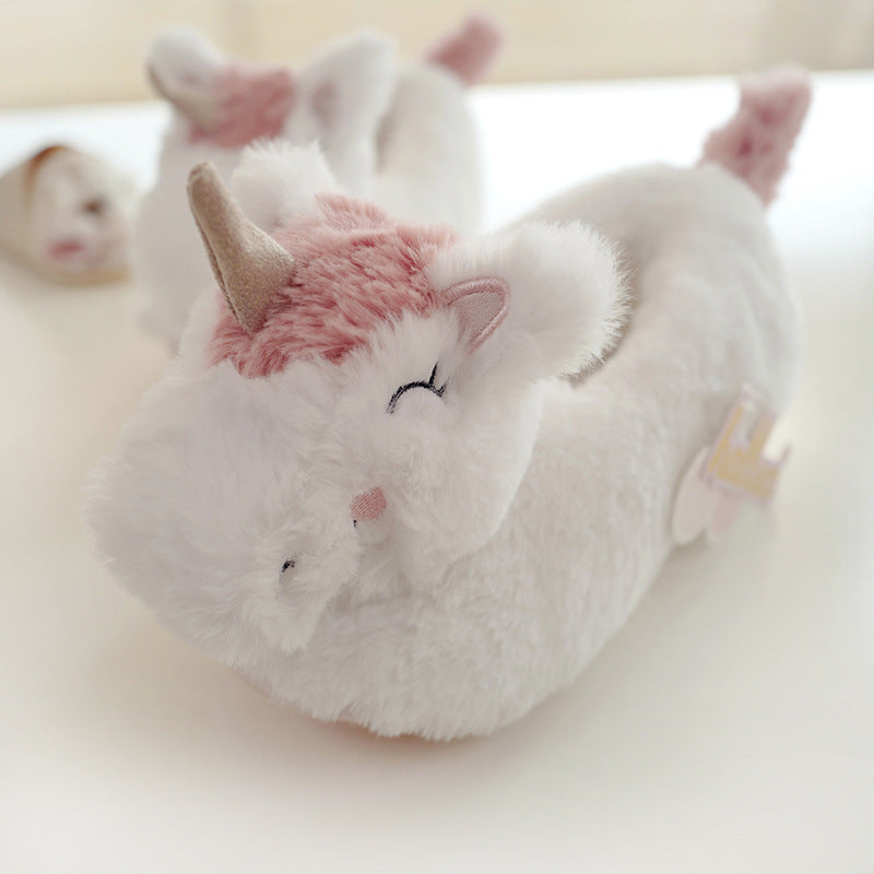 halluci new plush three-dimensional unicorn winter parent-child bag with cotton shoes indoor home non-slip cotton shoes