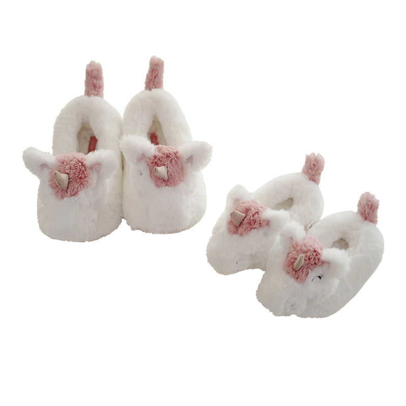 halluci new plush three-dimensional unicorn winter parent-child bag with cotton shoes indoor home non-slip cotton shoes