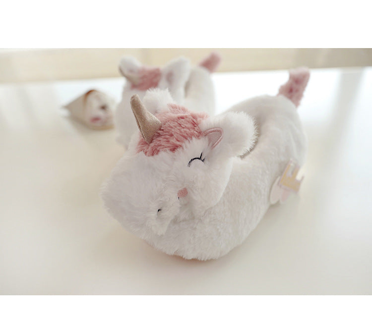 halluci new plush three-dimensional unicorn winter parent-child bag with cotton shoes indoor home non-slip cotton shoes