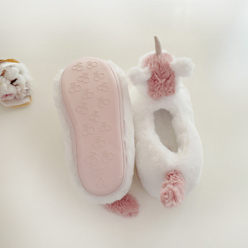 halluci new plush three-dimensional unicorn winter parent-child bag with cotton shoes indoor home non-slip cotton shoes