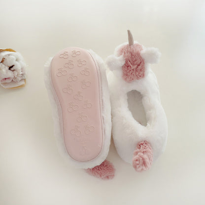 halluci new plush three-dimensional unicorn winter parent-child bag with cotton shoes indoor home non-slip cotton shoes