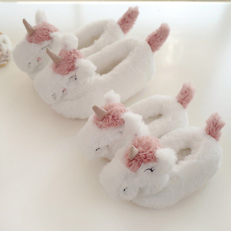 halluci new plush three-dimensional unicorn winter parent-child bag with cotton shoes indoor home non-slip cotton shoes