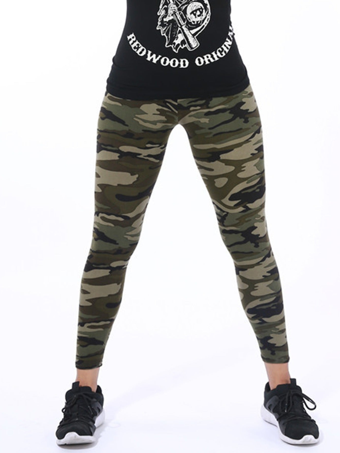 Camouflage Gray-Green Women's Casual Leggings, Cropped Length