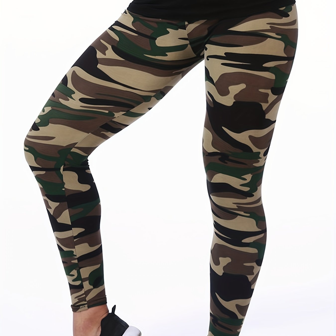 Camouflage Gray-Green Women's Casual Leggings, Cropped Length