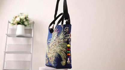 Wo 'S Embroidered Satchel Bag, Fashion Double Handle Purse, Retro Style Handbag with Removable Strap