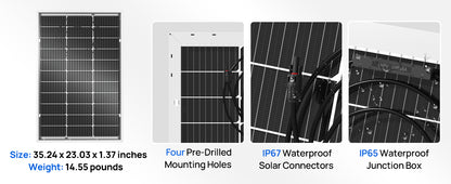 ECO-WORTHY Bifacial 100 Watt 12 Volt Solar Panel Monocrystalline Rigid High-Efficiency PV Module Power Charger for Sunsheds,Rvs