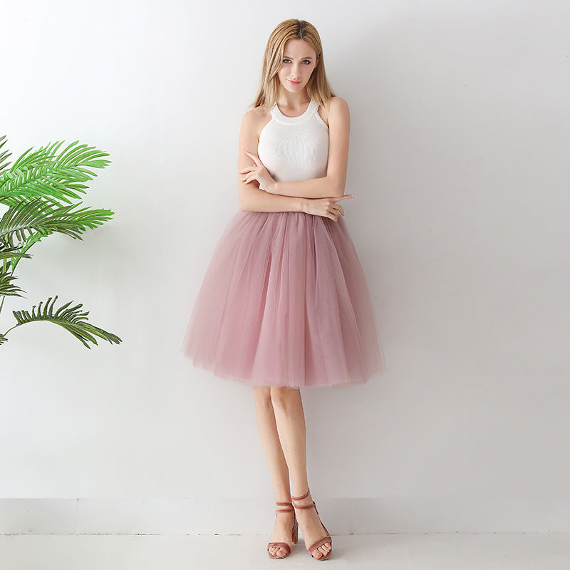 Europe and the United States high waist mesh skirt Tutu skirt strength manufacturers 7 65cm elastic waist cross-border Net red skirt adult