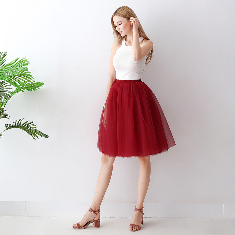 Europe and the United States high waist mesh skirt Tutu skirt strength manufacturers 7 65cm elastic waist cross-border Net red skirt adult