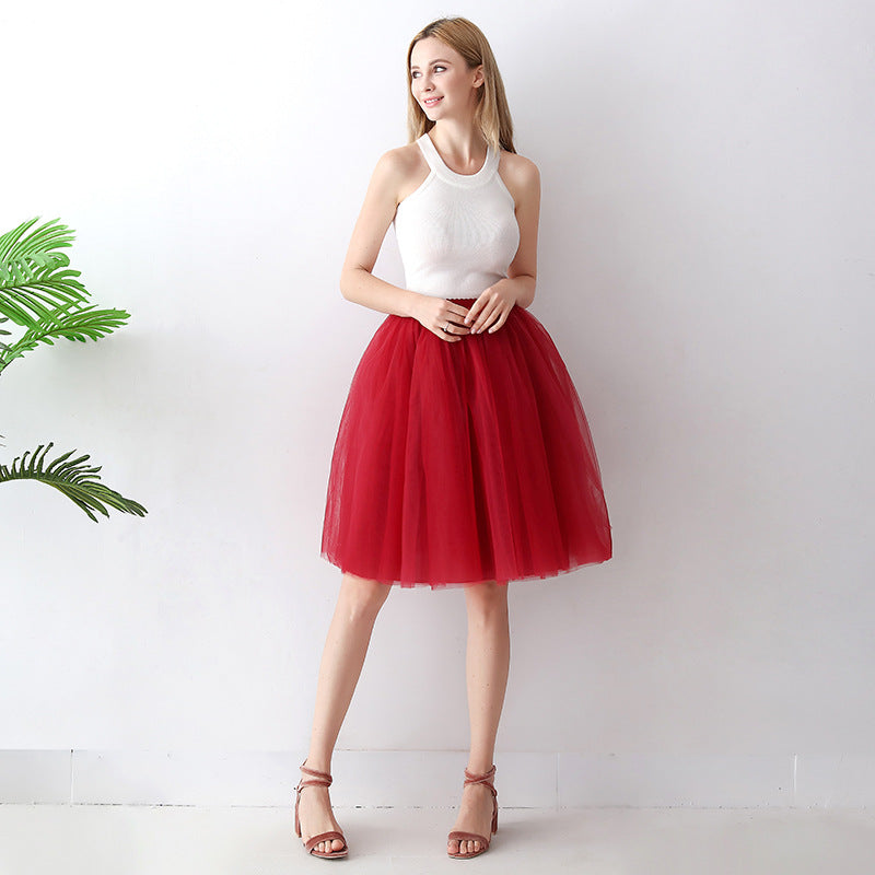 Europe and the United States high waist mesh skirt Tutu skirt strength manufacturers 7 65cm elastic waist cross-border Net red skirt adult