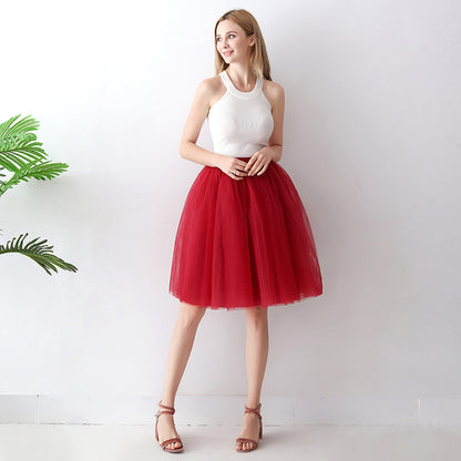 Europe and the United States high waist mesh skirt Tutu skirt strength manufacturers 7 65cm elastic waist cross-border Net red skirt adult