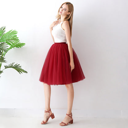 Europe and the United States high waist mesh skirt Tutu skirt strength manufacturers 7 65cm elastic waist cross-border Net red skirt adult