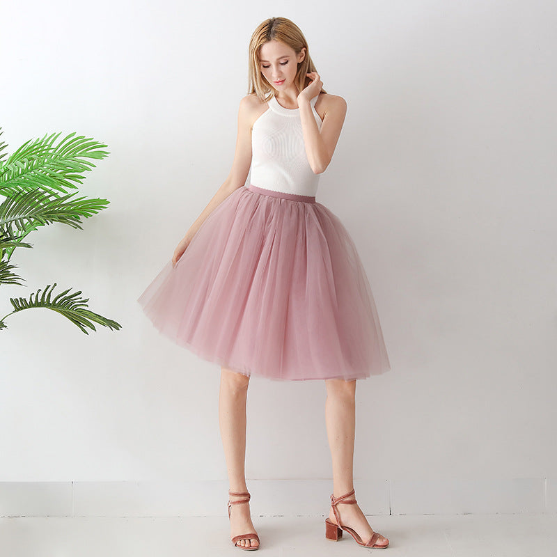 Europe and the United States high waist mesh skirt Tutu skirt strength manufacturers 7 65cm elastic waist cross-border Net red skirt adult