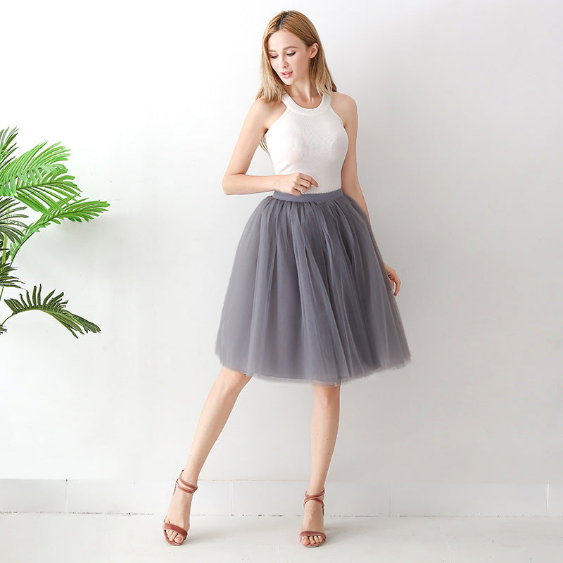 Europe and the United States high waist mesh skirt Tutu skirt strength manufacturers 7 65cm elastic waist cross-border Net red skirt adult