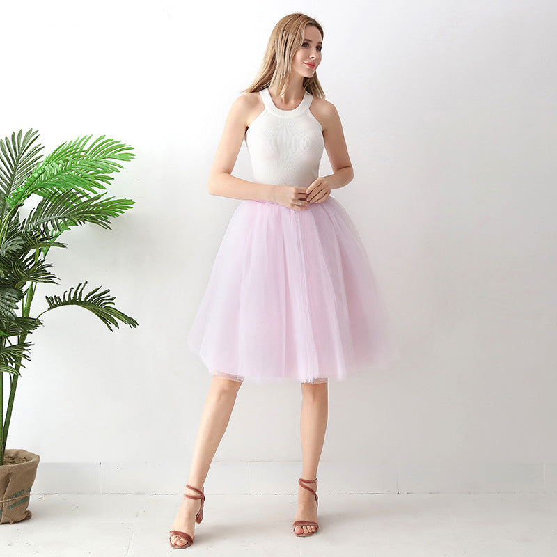 Europe and the United States high waist mesh skirt Tutu skirt strength manufacturers 7 65cm elastic waist cross-border Net red skirt adult