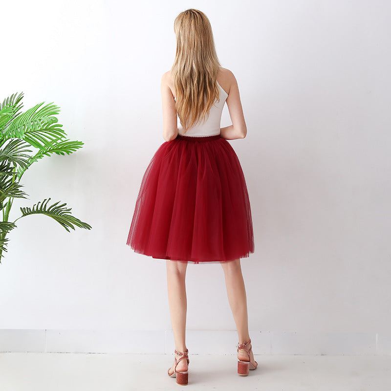 Europe and the United States high waist mesh skirt Tutu skirt strength manufacturers 7 65cm elastic waist cross-border Net red skirt adult