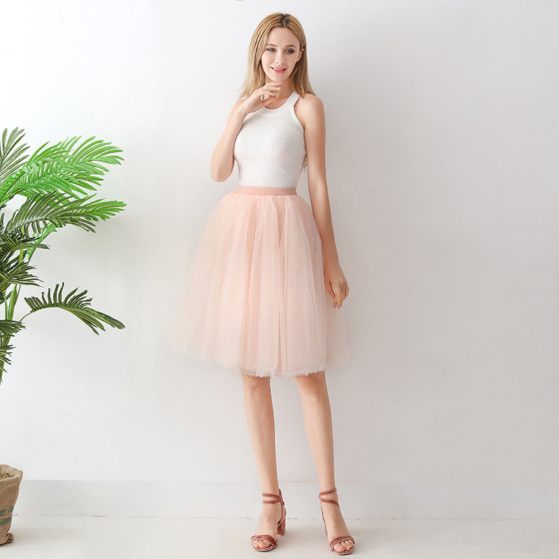 Europe and the United States high waist mesh skirt Tutu skirt strength manufacturers 7 65cm elastic waist cross-border Net red skirt adult