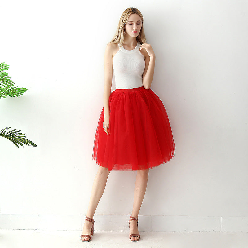 Europe and the United States high waist mesh skirt Tutu skirt strength manufacturers 7 65cm elastic waist cross-border Net red skirt adult