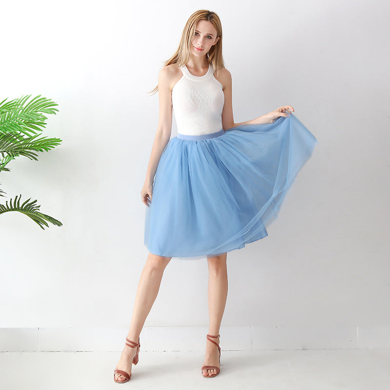 Europe and the United States high waist mesh skirt Tutu skirt strength manufacturers 7 65cm elastic waist cross-border Net red skirt adult