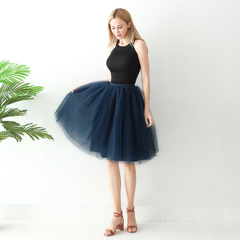 Europe and the United States high waist mesh skirt Tutu skirt strength manufacturers 7 65cm elastic waist cross-border Net red skirt adult