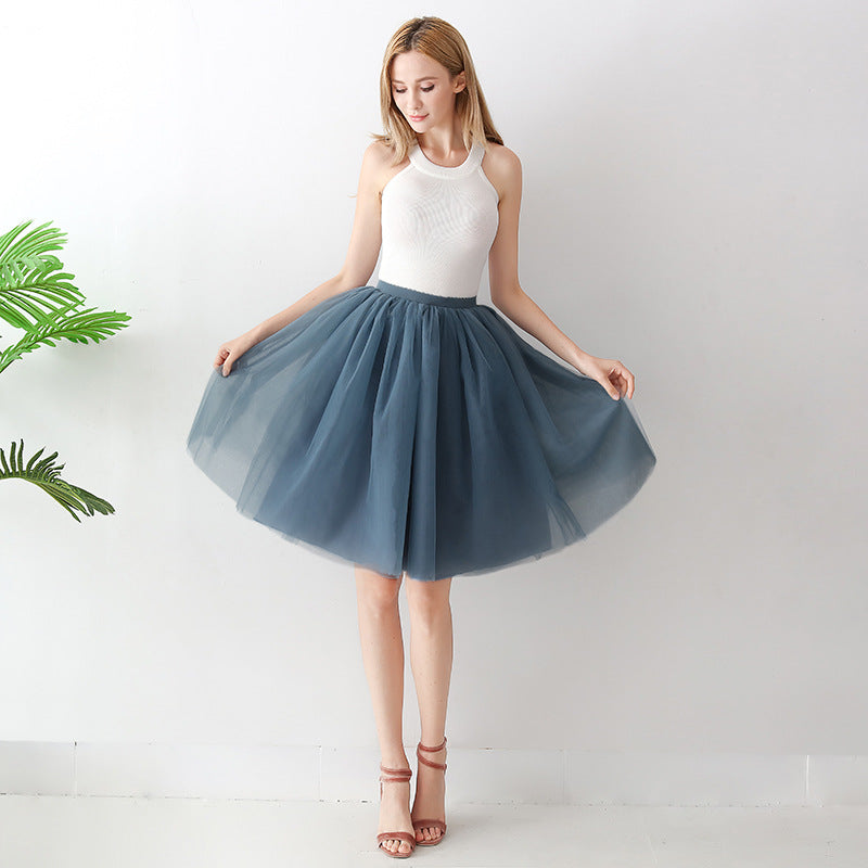 Europe and the United States high waist mesh skirt Tutu skirt strength manufacturers 7 65cm elastic waist cross-border Net red skirt adult