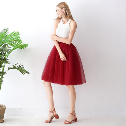 Europe and the United States high waist mesh skirt Tutu skirt strength manufacturers 7 65cm elastic waist cross-border Net red skirt adult
