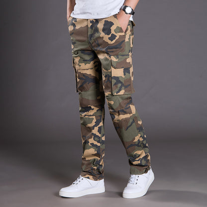 Autumn and Winter Thickened New Arrival Multi-Pocket Camouflage Crane Pants Men's Trendy Straight Loose Sports Casual Trousers Work Pants